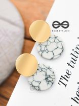 The Chic Marbles (White) - Casual Golden Earrings