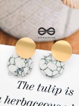 The Chic Marbles (White) - Casual Golden Earrings