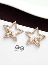 The Embellished Shimmery Stars - Golden Statement Earrings