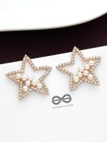 The Embellished Shimmery Stars - Golden Statement Earrings