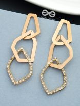 The Interlinked Geometric Shimmer - Golden Statement Danglers