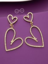 The Glamorous Hearts - Embellished Golden Earrings