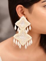 The Royal Glamour - Embroidered Pearl Statement Earrings