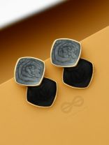 A Classy delight - Statement Enamelled Earrings ( grey -black)