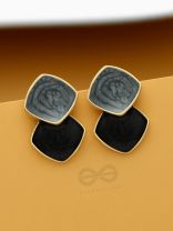 A Classy delight - Statement Enamelled Earrings ( grey -black)