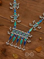 The Bohemian Jaw Droppers - Statement Set of Meenakari Neckpiece and Earrings (Teal-Blue)