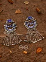The Dangling Blooming Lotus - Statement Meenakari Earrings (Royal Blue)