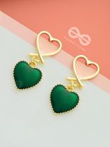 Heart-Eyed - Golden and Dark Green Resin Drop Earrings