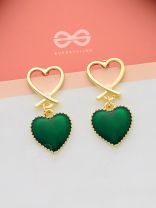 Heart-Eyed - Golden and Dark Green Resin Drop Earrings