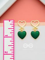 Heart-Eyed - Golden and Dark Green Resin Drop Earrings