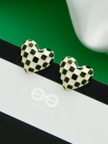 Checkmate- Black and White Enamelled Golden Earrings