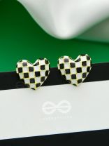 Checkmate- Black and White Enamelled Golden Earrings