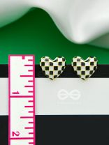 Checkmate- Black and White Enamelled Golden Earrings