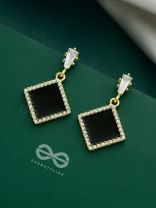 Stygian Squares- Gem Stone and Rhinestones Studded Black and Golden Earrings