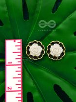 Rosy Dusk- Black and White Enamelled Golden Earrings