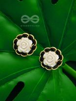 Rosy Dusk- Black and White Enamelled Golden Earrings