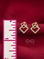 Snarled Squares- CZ Stones Studded Golden Earrings