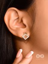 Snarled Squares- CZ Stones Studded Golden Earrings