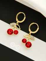 Cherry on Top- Red and Golden CZ Stones Studded Earrings