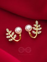 Fern n Pearl- CZ Stones Studded Golden Pearl Earrings
