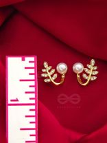 Fern n Pearl- CZ Stones Studded Golden Pearl Earrings