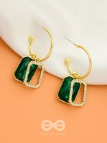 Blazing Jades- Rhinestones Studded Golden and Green Crystal Earrings