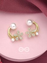 The Frosted Floret- Golden Rhinestones and Pearl Earrings