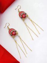 The Mystery Lady- Statement Golden Earrings (Rufous Red)