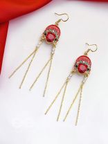 The Mystery Lady- Statement Golden Earrings (Rufous Red)