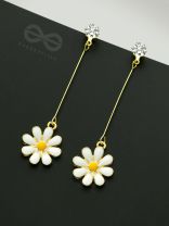 The Droopy Daisy- Golden Enameled Earrings