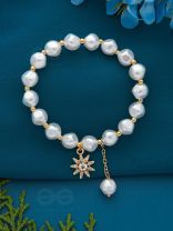 The Frosted Sun- Golden Pearl and Rhinestone Bracelet