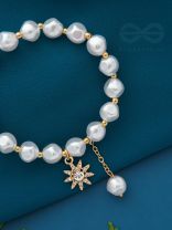 The Frosted Sun- Golden Pearl and Rhinestone Bracelet
