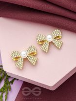 The Glassy Bowknots- Golden Rhinestones Earrings