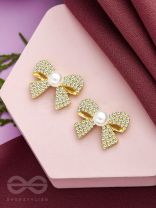 The Glassy Bowknots- Golden Rhinestones Earrings