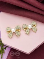 The Glassy Bowknots- Golden Rhinestones Earrings