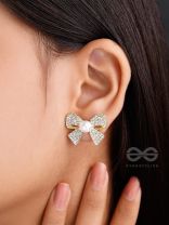 The Glassy Bowknots- Golden Rhinestones Earrings