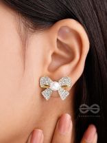 The Glassy Bowknots- Golden Rhinestones Earrings
