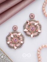 UTTMANSH- THE FASCINATING FLOWER- STONE AND BEADS EMBROIDERED EARRINGS (PALE PINK)