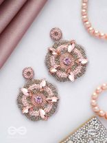 UTTMANSH- THE FASCINATING FLOWER- STONE AND BEADS EMBROIDERED EARRINGS (PALE PINK)