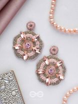 UTTMANSH- THE FASCINATING FLOWER- STONE AND BEADS EMBROIDERED EARRINGS (PALE PINK)