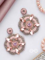 UTTMANSH- THE FASCINATING FLOWER- STONE AND BEADS EMBROIDERED EARRINGS (PALE PINK)