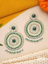 Advaita- The Unique Sphere- Emerald Green Stone, Pearls, and  Glass Beads Embroidered Earrings