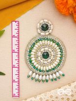 Advaita- The Unique Sphere- Emerald Green Stone, Pearls, and  Glass Beads Embroidered Earrings