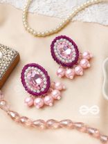  PANKEROOH- THE LOVELY LOTUS - PEARL AND STONE EMBROIDERED EARRINGS (BLUSH PINK & MAGENTA)