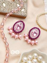  PANKEROOH- THE LOVELY LOTUS - PEARL AND STONE EMBROIDERED EARRINGS (BLUSH PINK & MAGENTA)