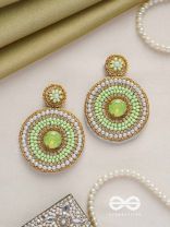 ADAMYA- THE INDOMITABLE SPIRIT- STONE, PEARLS, AND BEADS EMBROIDERED EARRINGS (LIME GREEN)