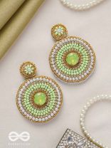 ADAMYA- THE INDOMITABLE SPIRIT- STONE, PEARLS, AND BEADS EMBROIDERED EARRINGS (LIME GREEN)