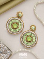 ADAMYA- THE INDOMITABLE SPIRIT- STONE, PEARLS, AND BEADS EMBROIDERED EARRINGS (LIME GREEN)