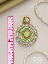ADAMYA- THE INDOMITABLE SPIRIT- STONE, PEARLS, AND BEADS EMBROIDERED EARRINGS (LIME GREEN)