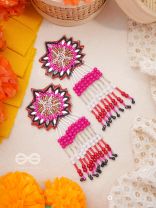 PREYASI- THE SWEETHEART- BEADS AND RESHAM EMBROIDERED EARRINGS (Rose Pink, Scarlet Red, Ebony Black)